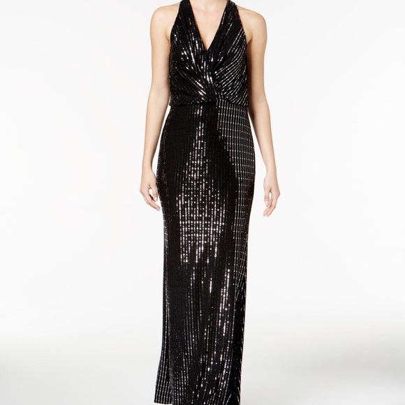 calvin klein black sequin gown